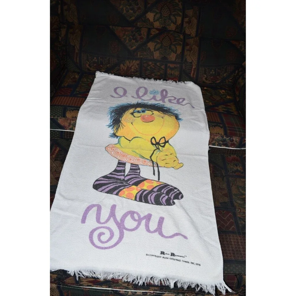 Vtg 1970's MCM I Like You Roth Greeting Cards Beach Towel Cute Kitsch Smile